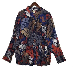 Blair Women's Long Sleeve Button Shirt Plus Size 2XL Leaf Print Lightweight Fall